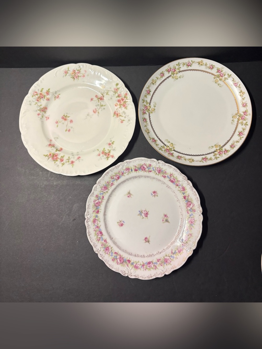 3~AntiqueWall Plates Pink Floral Porcelain 8”Decorative CottageCore Wall Plates